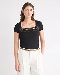 Short-Sleeve Square-Neck Ribbed Top
