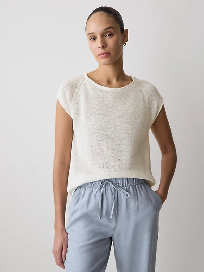 Cap-Sleeve Tape-Yarn Sweater