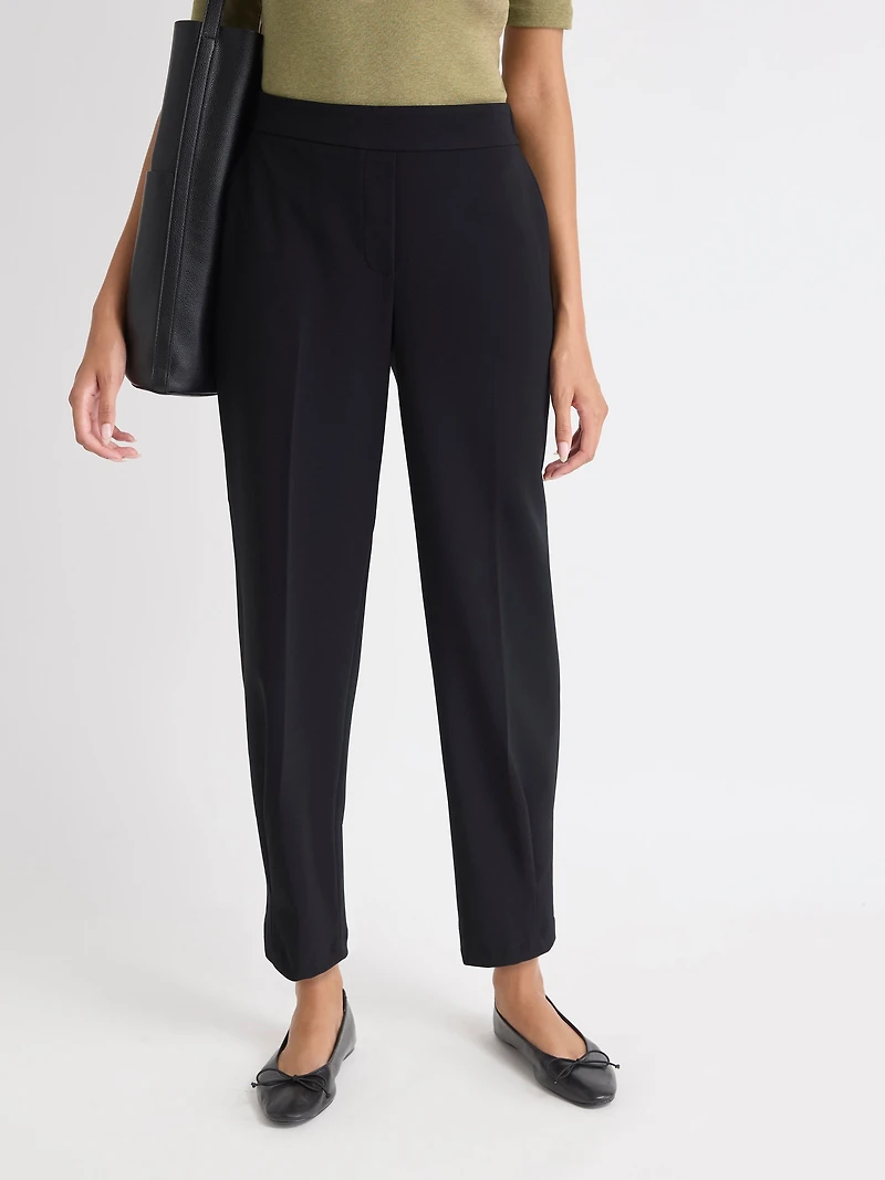 Pantalon Jogger Fluide Noir à Taille Mi-Haute et Jambe Fuselée