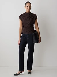 Extended-Sleeve Crew-Neck Draped Top