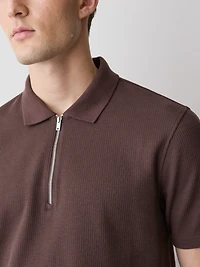 Polo Côtelé à Demi-Zip Manches Courtes