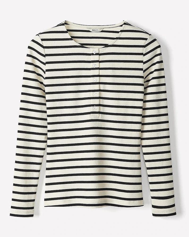Long-Sleeve Henley Ribbed Top