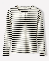 Long-Sleeve Henley Ribbed Top