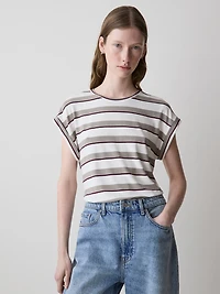 Striped Extended-Sleeve Crew-Neck Tee