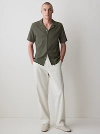 Chemise Texturée à Manches Courtes et Col Camp