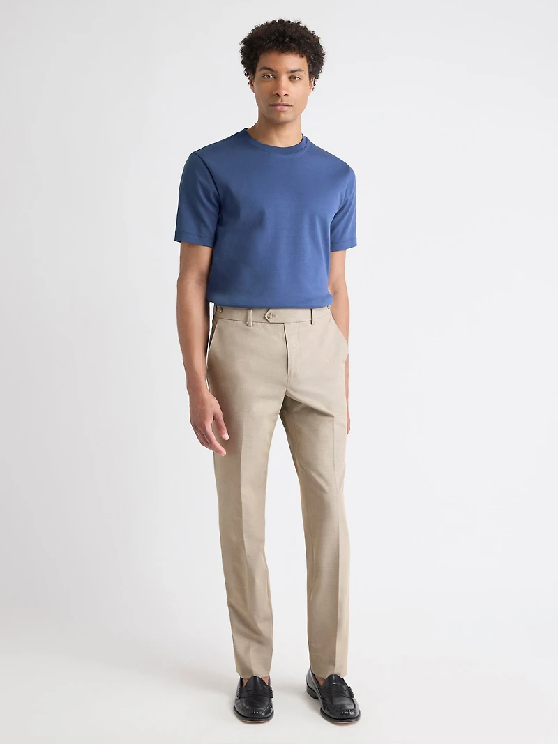 T-Shirt Uni à Col Rond en Coton Interlock