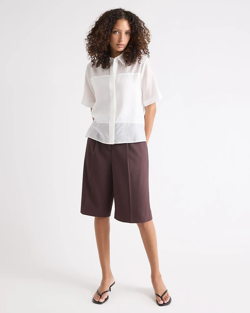 Short-Sleeve Buttoned-Down Blouse with Shirt Collar