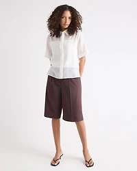 Short-Sleeve Buttoned-Down Blouse with Shirt Collar