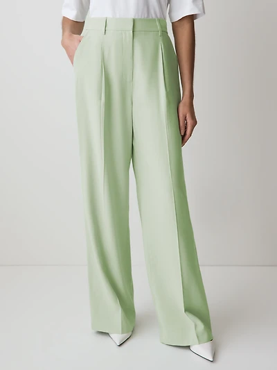 Pantalon à Jambe Large et Taille Haute Élastique au Dos