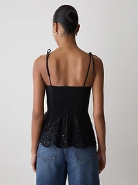 Sleeveless Peplum Blouse with Embroideries