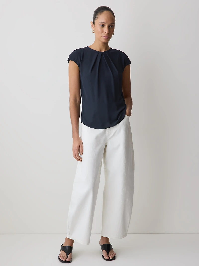 Blouse Bimatière à Col Rond et Manches Courtes