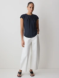 Blouse Bimatière à Col Rond et Manches Courtes