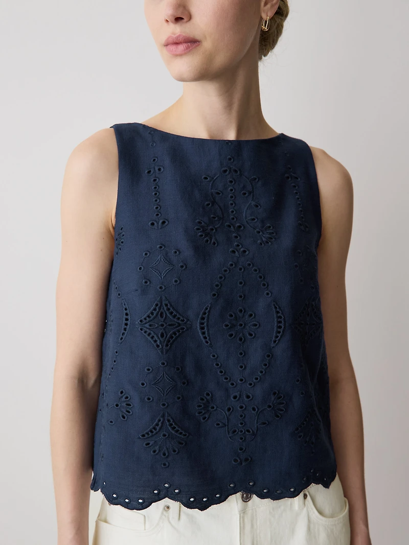 Blouse Sans Manches à Détails Brodés
