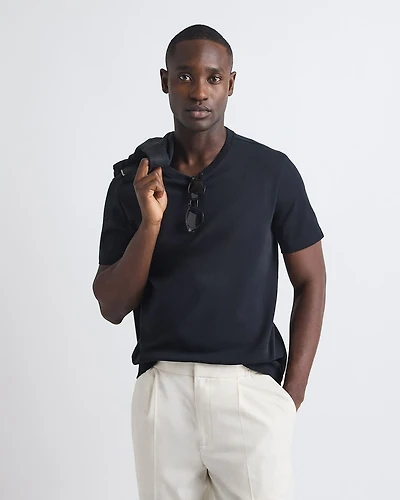 T-Shirt Uni à Col Rond en Coton Interlock Raffiné