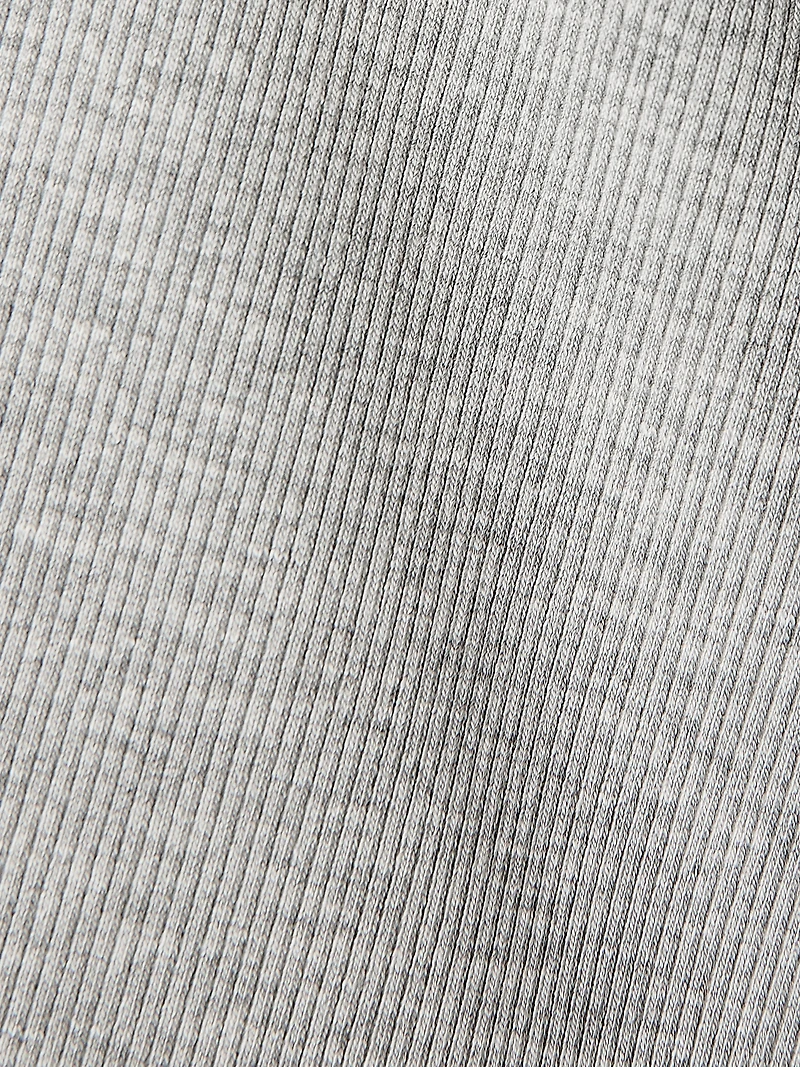 T-Shirt Côtelé à Manches aux Coudes et Col Rond