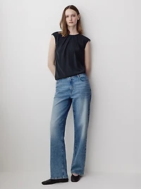 Cap-Sleeve Crew-Neck Blouse
