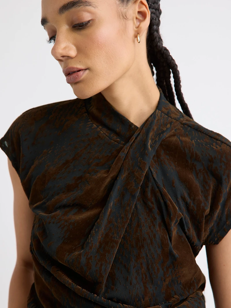 Extended-Sleeve Mock-Neck Burnout Top