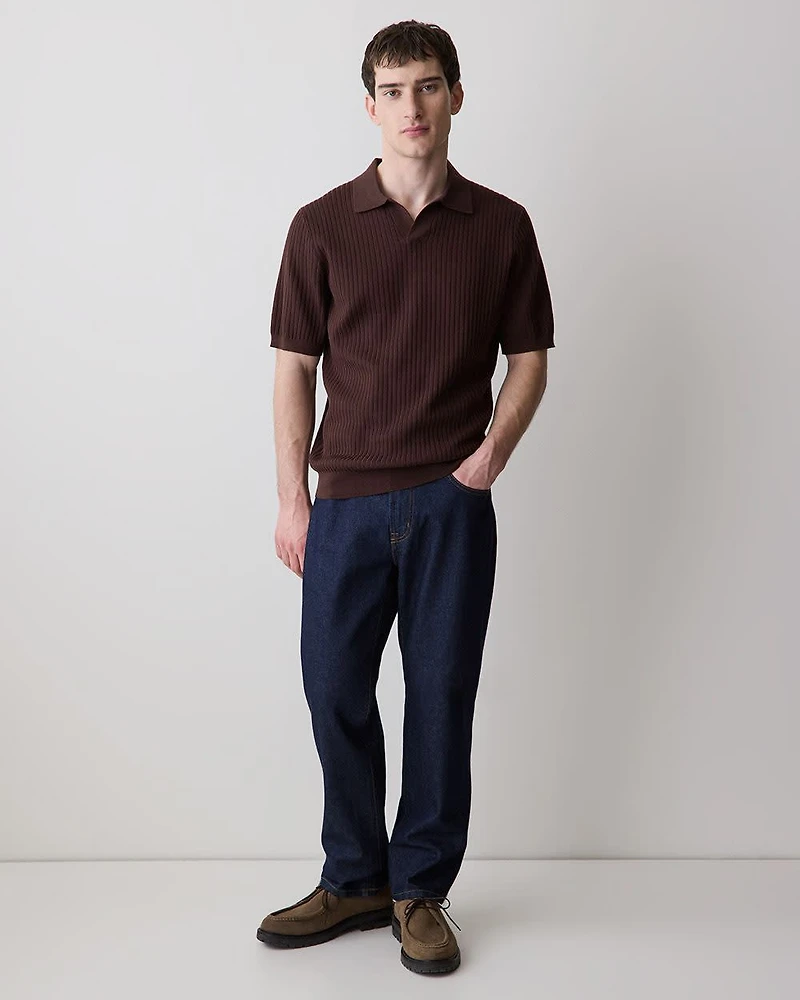 Cotton Short-Sleeve Polo with Johnny Collar