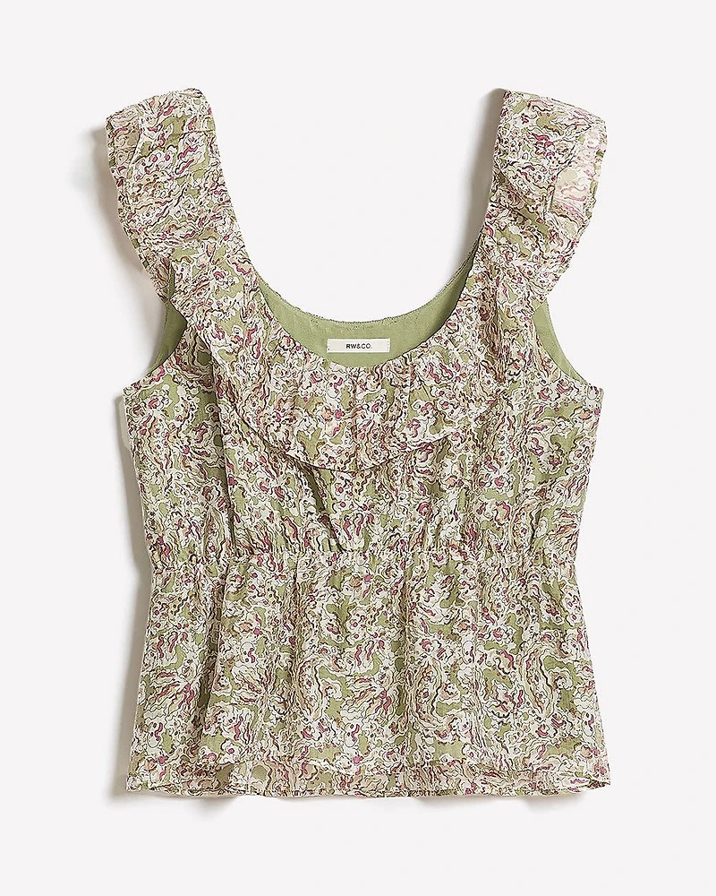 Blouse Sans Manches à Coupe Empire Col en U Volants