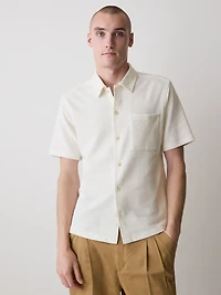 Chemise en Tricot Piqué à Coupe Étroite Manches Courtes