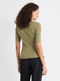 T-Shirt Ajusté à Manches aux Coudes et Col Rond