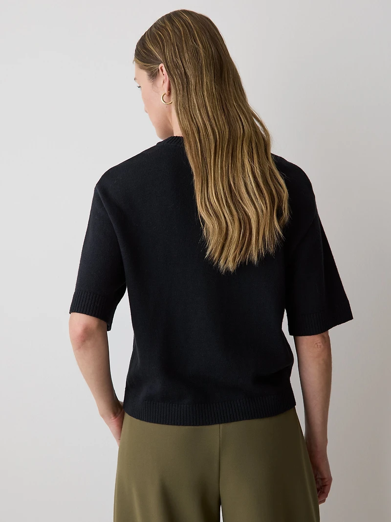 Wool-Blend Short-Sleeve Crew-Neck Sweater