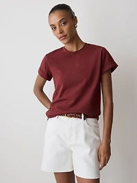 T-Shirt à Manches Courtes et Col Rond en Coton Biologique