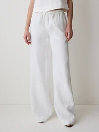 Pantalon en Lin à Taille Mi-Haute et Jambe Large