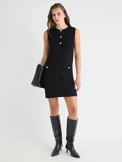 Sleeveless Crew-Neck Mini Sweater Dress