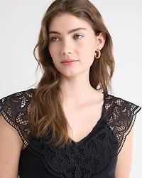 V-Neck Ribbed Top with Short Flutter Sleeves