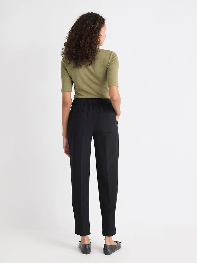Pantalon Jogger Fluide Noir à Taille Mi-Haute et Jambe Fuselée