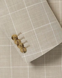 Tailored-Fit Checkered Taupe Suit Blazer