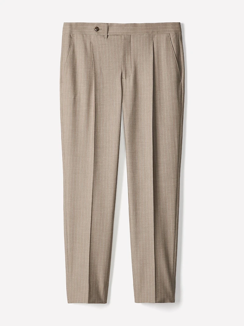 Pleated Tapered-Leg Striped Suit Pant