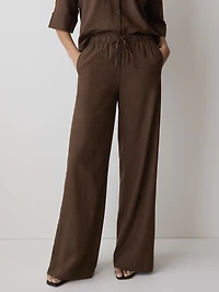 Pantalon en Lin à Taille Mi-Haute et Jambe Large
