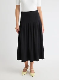 Jupe Midi en Sergé à Taille Très Haute