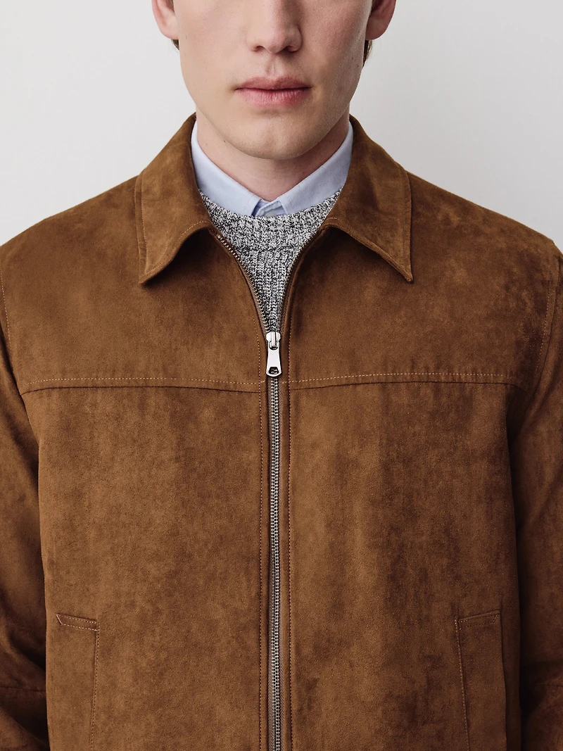 Faux Suede Jacket with Shirt Collar