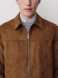 Faux Suede Jacket with Shirt Collar