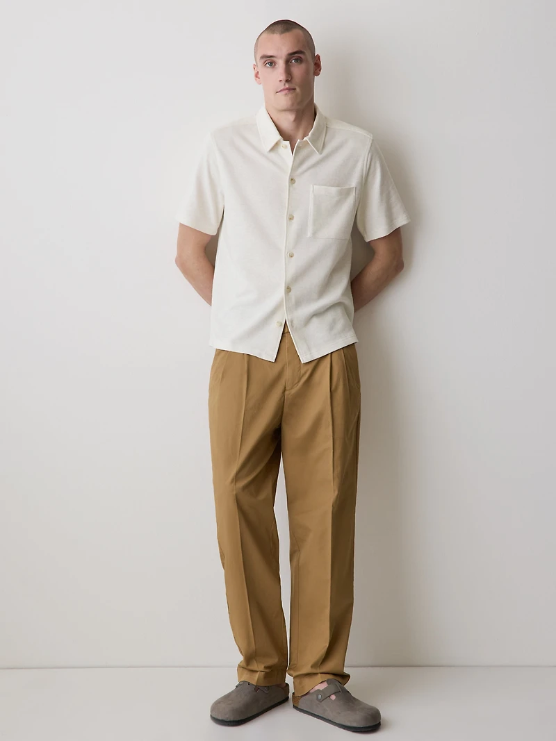 Chemise en Tricot Piqué à Coupe Étroite Manches Courtes