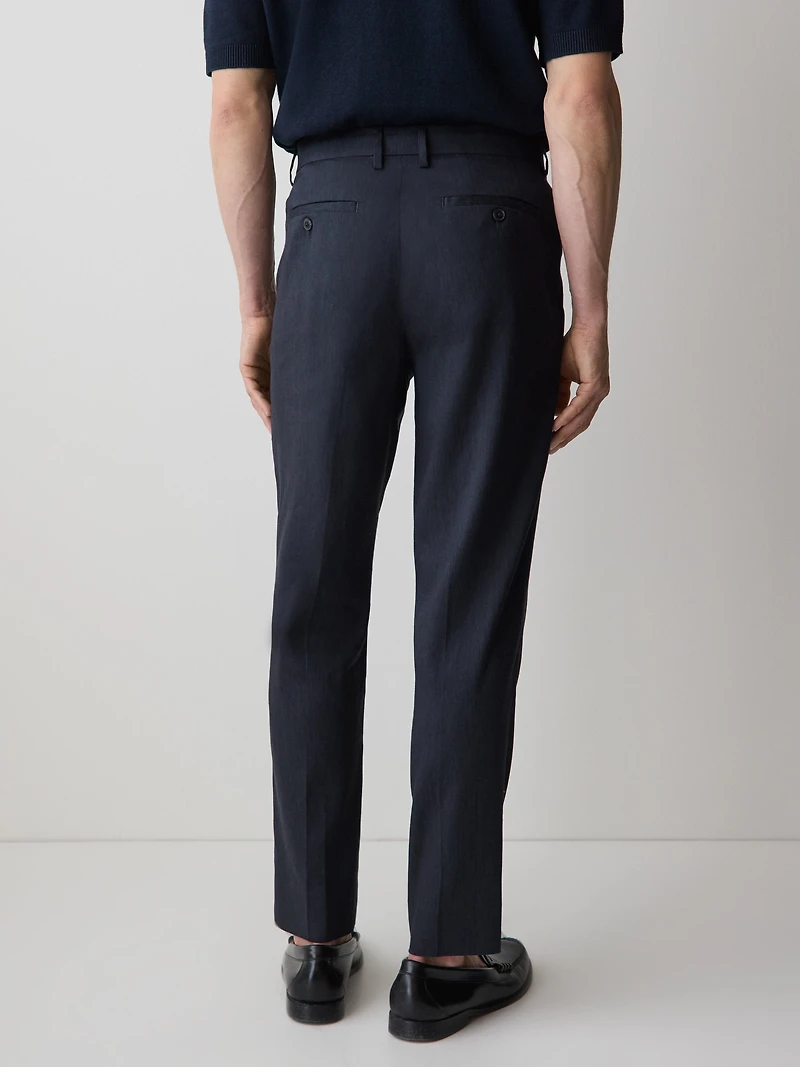 Pantalon à Jambe Fuselée Plissée en Mélange de Lin