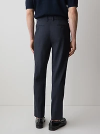 Pantalon à Jambe Fuselée Plissée en Mélange de Lin