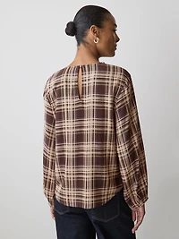 Long-Sleeve Popover Blouse with Scarf Neckline