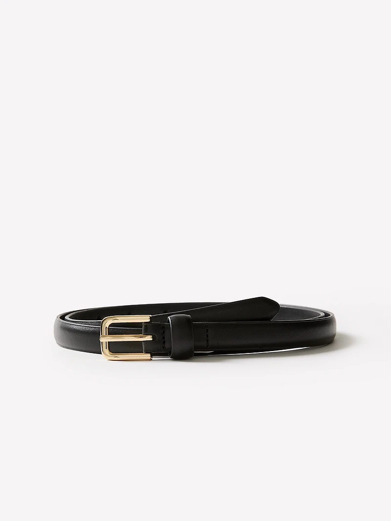Ceinture Étroite en Cuir avec Boucle Carrée