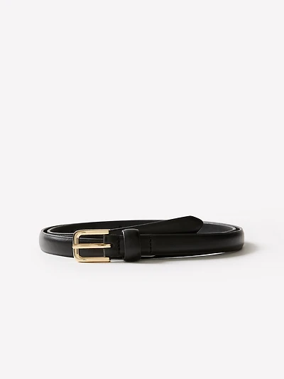 Ceinture Étroite en Cuir avec Boucle Carrée