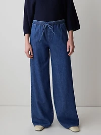 Pantalon en Denim à Jambe Large avec Taille Élastique