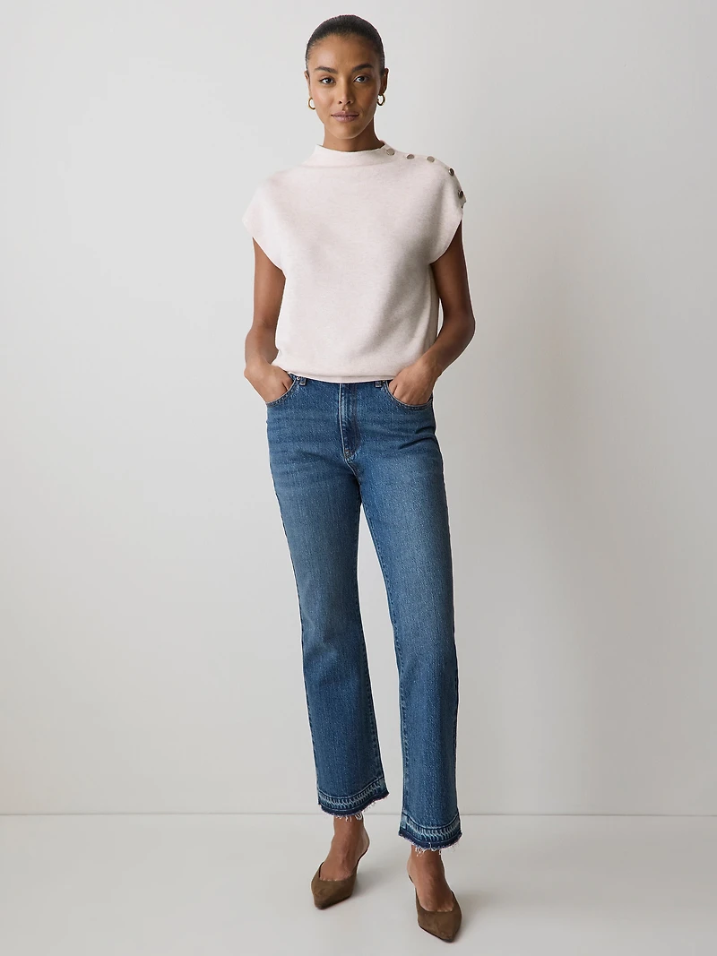 Pull Sans Manches à Col Montant avec Boutons l'Épaule