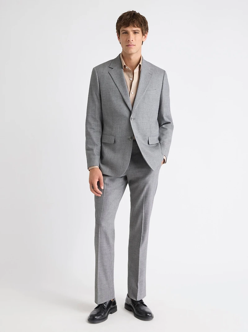 Veston de Complet Hopsack Gris à Coupe Ajustée