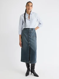 Jupe Midi Évasée en Denim à Délavé Moyen
