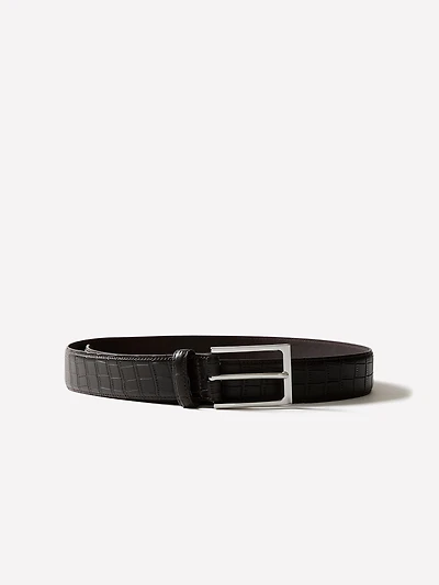 Leather Belt with Crocodile-Skin Pattern