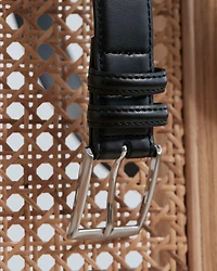 Double Loop Leather Belt with Square Buckle