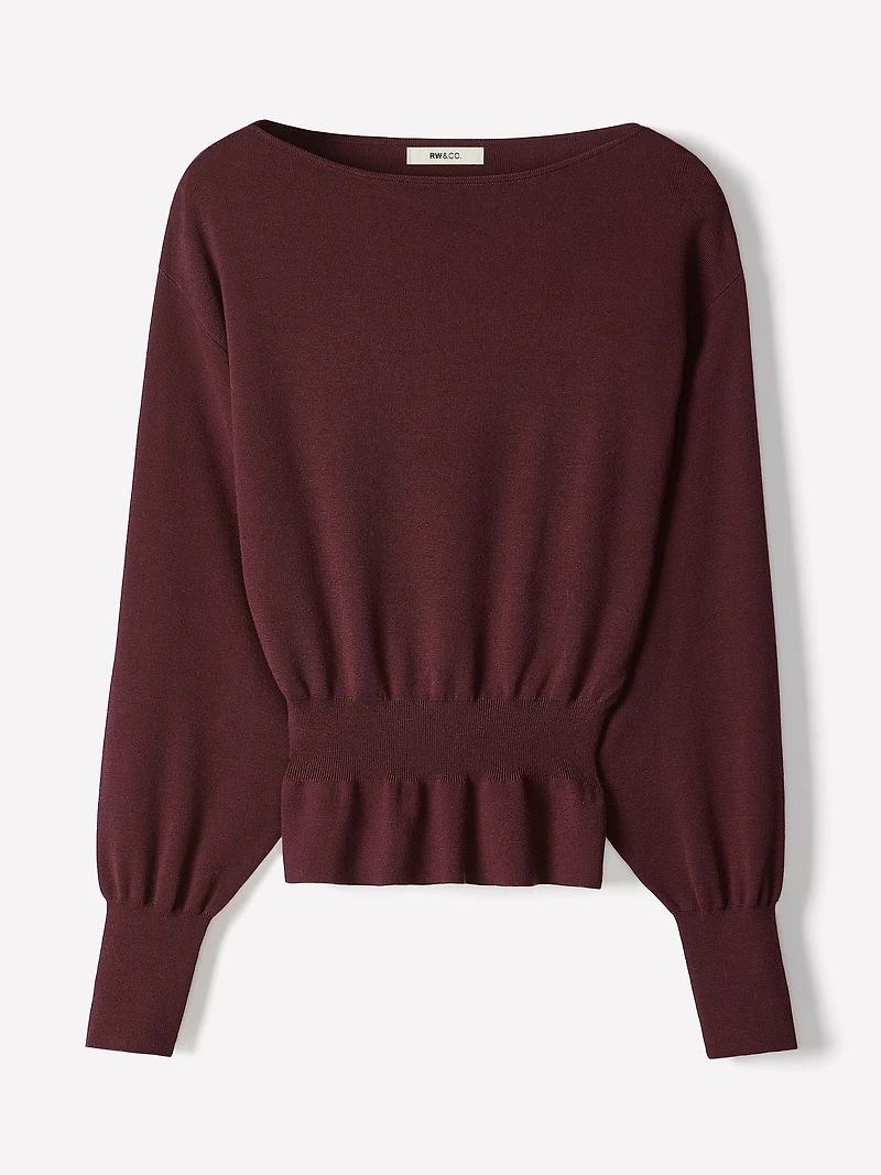 Long-Sleeve Boat-Neck Sweater with Cinched Waist